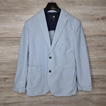 H&amp;M világoskék Slim fit férfi zakó könyökfolttal 54