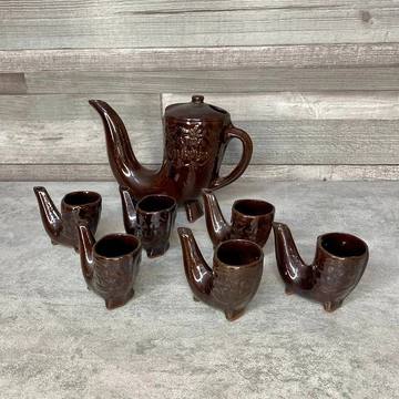 Bolgár mázas kerámia pálinkás kiöntő szett