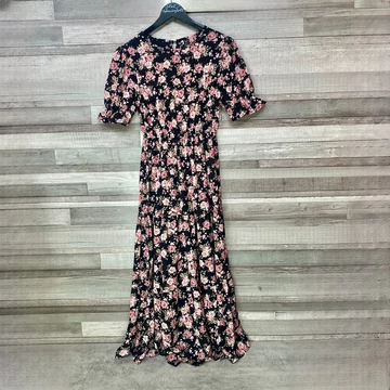 Shein fekete rózsamintás hosszú ruha S