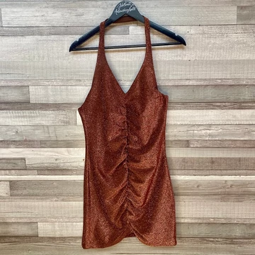 Divided bronz csillogós nyakpántos ruha M