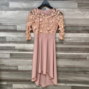 Rózsaszín virágdíszes alkalmi ruha S-M