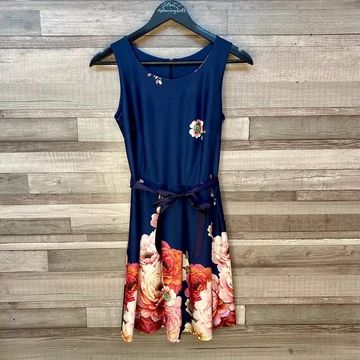 Sötétkék virágos alkalmi ruha S-M
