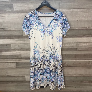 Fehér-kék apró virágos ruha L