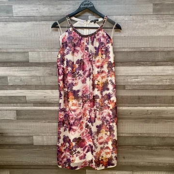 Ice Blossom díszes nyakú virágos elegáns ruha UK 18