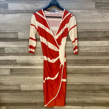 Rouge korall piros csíkos elegáns női ruha M