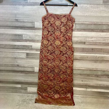 Gina Bacconi bordó arany csipkés alkalmi ruha 36