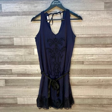 Promod sötétkék fekete csipkés elegáns ruha 36