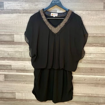 Vintage Missing Johnny fekete díszes nyakú ruha S