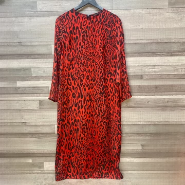 Zara Woman piros-fekete állatmintás hosszú ruha M