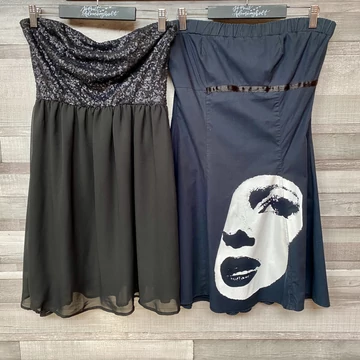 Fekete pánt nélküli női ruha szett M