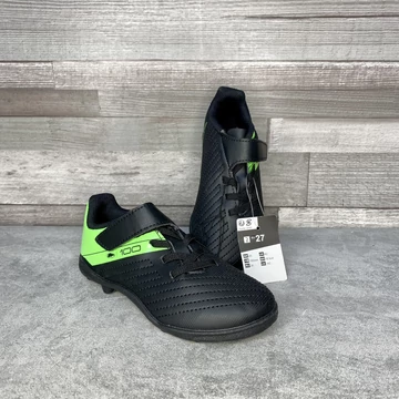 Decathlon Kipsta 100 fekete-zöld stoplis gyerek foci cipő 27