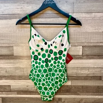 Lisca Bologna zöld-fehér karikás egyberészes fürdőruha 38/B