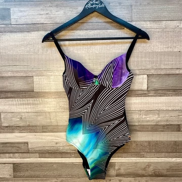 Lisca Miami Beach fekete színes mintás, köves egyberészes fürdőruha 38/B