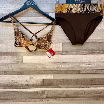 Lisca Tenerife barna-arany bikini L-es bugyi, S-M keresztpántos felsőrésszel