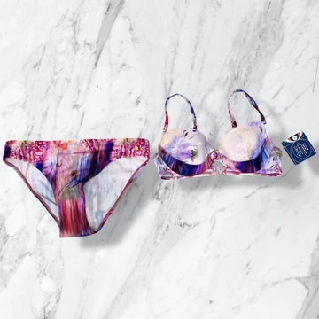 Lisca Malibu pink-kék-lila virágmintás push-up bikini 38/B