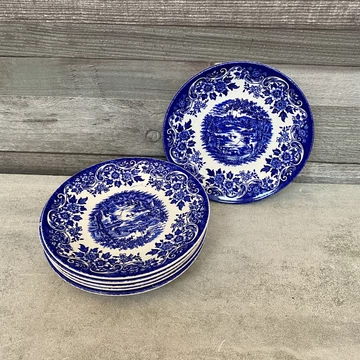Vintage English Broadhurts Staffordshire Scenic kék-fehér teáscsésze szett
