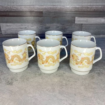 Kínai sárkánymintás aranyozott porcelán bögre szett