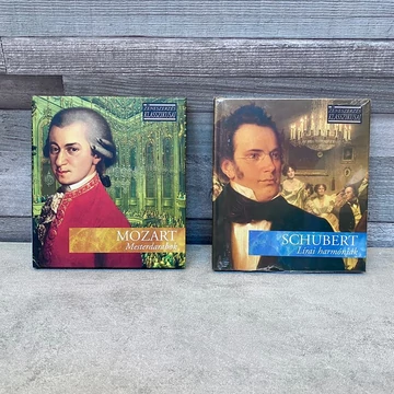 Zeneszerzés klasszikusai: Schubert: Lírai harmóniák; Mozart: Mesterdarabok kiskönyv CD lemezzel, szett Zeneszerzés klasszikusai: Schubert: Lírai harmóniák; Mozart: Mesterdarabok kiskönyv CD lemezzel, szett