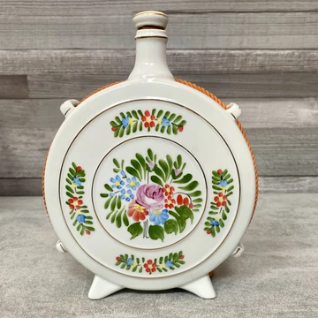 Hollóháza Hungary, Hollóházi porcelán butélia közepes kulacs népies mintával