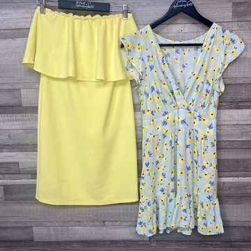 Pull&amp;Bear, Italy sárga mintás rövid ruha szett S