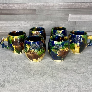 Retro virágmintás festett mázas kerámia bögre szett