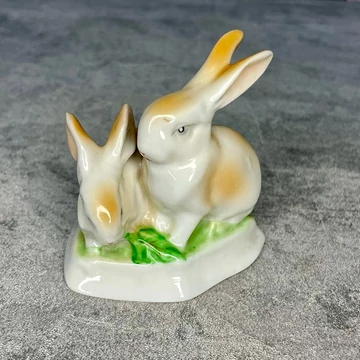 Hollóháza Hungary, Hollóházi porcelán nyúl páros dísz figura
