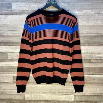 Zara Man barna-kék-fekete csíkos pulóver L Zara Man barna-kék-fekete csíkos pulóver L