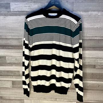 Zara Man zöld-fehér-fekete csíkos pulóver L Zara Man zöld-fehér-fekete csíkos pulóver L