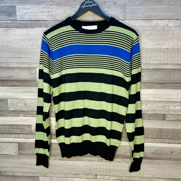 Zara Man zöld-kék-fekete csíkos pulóver M