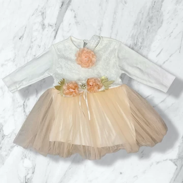 Elegáns fehér-barack színű tüllös alkalmi kislány ruha 6-9 hó