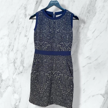Next sötétkék-ezüst mintás alkalmi ruha UK 10