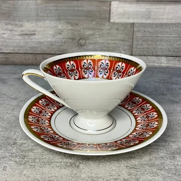 Régi retro aranyozott, jelzett, porcelán teáscsésze szett