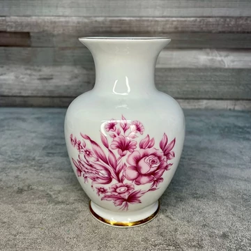 Hollóháza Hungary, Hollóházi rózsaszín virágos, aranyozott váza Hollóháza Hungary, Hollóházi rózsaszín virágos, aranyozott váza