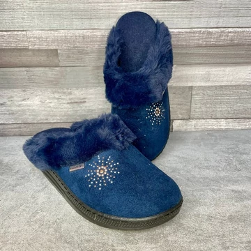 Walkmaxx sötétkék szőrmés téli otthoni gördülőtalpú mamusz 37