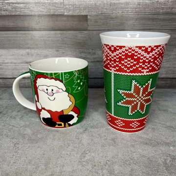 Karácsonyi mintás bögre szett mikulással, hímzett mintával