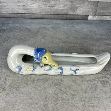 Kerámia kacsamama porcelán dísz kék