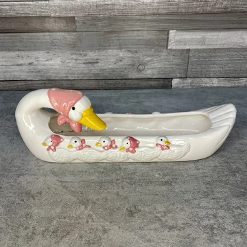 Kerámia kacsamama porcelán dísz rózsaszín