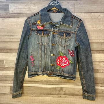 Jixi hímzett virágmintás farmerdzseki XS-S