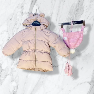 H&amp;amp;M rózsaszín kislány kabát 86 sapkával, kesztyűvel