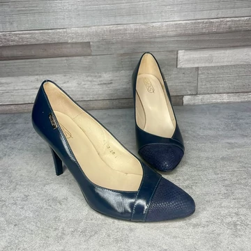 Embis sötétkék bőr magassarkú cipő 37