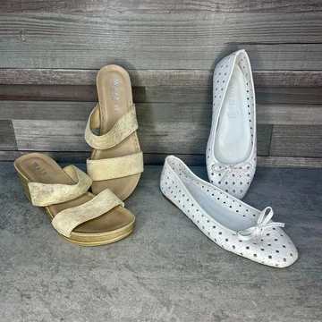 Walk in the city bőr papucs, Izvno fehér áttört mintás fehér balerina cipő csomag 37