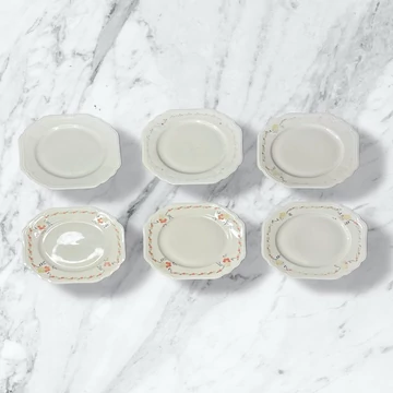 Elfenbein Porzellan virágos porcelán süteményes tányér szett