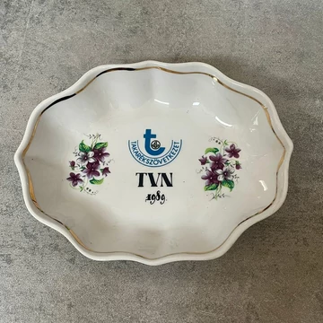 Hollóháza Hungary, Hollóházi porcelán 1989 Takarékszövetkezet virágmintás kínáló tálka