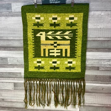 Vintage zöld csodaszarvasos szőttes fali dísz