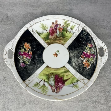 OEPIAG ROYAL: Carl Knoll szerű porcelán tálca aranyozott széllel