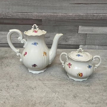 Zsolnay Pécs régi barokk apró virágos porcelán teás készlet