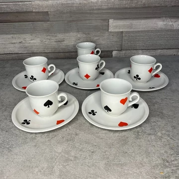 Zsolnay porcelán francia kártyamintás kávés szett