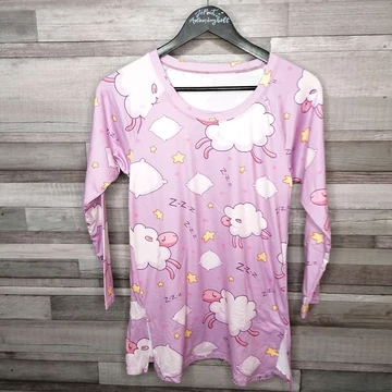 Lelosi rózsaszín felhőmintás női pizsoma felső S 