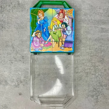 Retro mesekockák zöld dobozban, Hamupipőke, 101 Kiskutya, Piroska és a farkas, Hófehérke