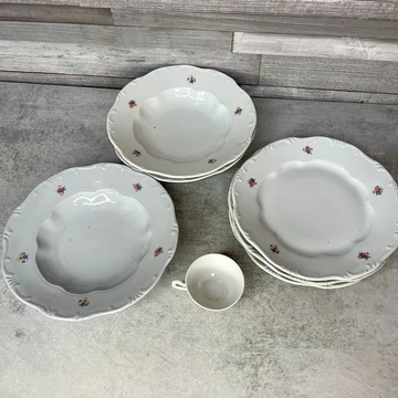 Zsolnay virágmintás porcelán tányér szett csészével